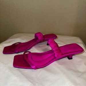 Khaite Satin Kitten Heel Slides Size 37 in Fuschia